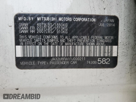 2015 Mitsubishi Lancer GT with VIN JA32U8FW1FU000211, listed as a Copart auction lot 48122224 with 70,861 mi miles and Salvage Title. Bid and sale history available at carsss.com. Image 13.