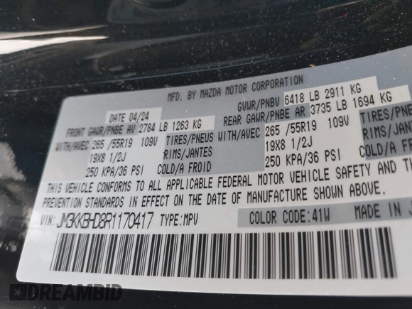 2024 Mazda CX-90 Preferred with VIN JM3KKBHD8R1170417, listed as a IAAI auction lot 42187058 with 7,243 mi miles and . Bid and sale history available at DreamBid. Image 9.