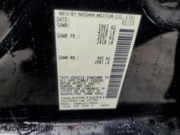 2023 Nissan Altima SR z VIN 1N4BL4CV3PN356993, wystawiony jako Copart lot #58942215 z przebiegiem 59 230 mil mil oraz Czysty tytuł • Clean title. Historia ofert i sprzedaży dostępna na DreamBid. Obrazek 12.