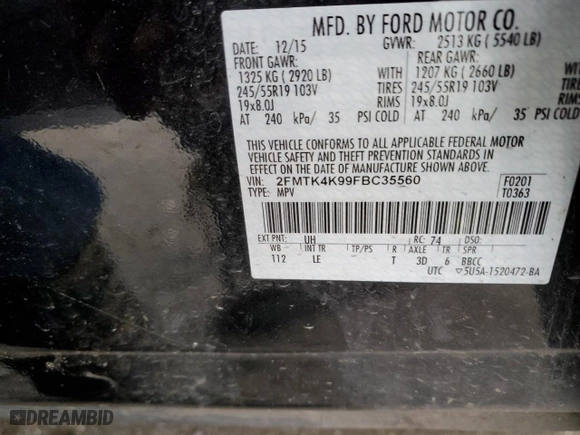 2015 Ford Edge Titanium with VIN 2FMTK4K99FBC35560, listed as a Copart auction lot 49407115 with 76,405 mi miles and Salvage Title. Bid and sale history available at carsss.com. Image 13.