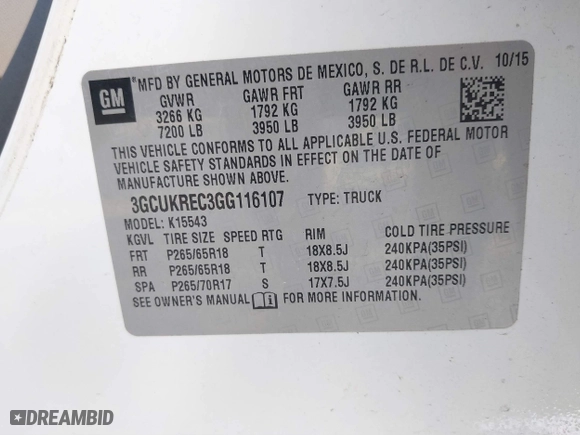 2016 Chevrolet Silverado 1500 LT with VIN 3GCUKREC3GG116107, listed as a IAAI auction lot 41490638 with 93,669 mi miles. Bid and sale history available at carsss.com. Image 9.