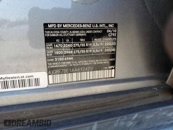 2010 Mercedes-Benz GL-Class GL 450 with VIN 4JGBF7BE1AA612420, listed as a Copart auction lot 68660624 with 176,562 mi miles and Salvage Title. Bid and sale history available at carsss.com. Image 14.