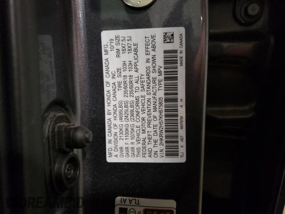 2019 Honda CR-V EX with VIN 2HKRW2H57KH675805, listed as a Copart auction lot 39326223 with 39,799 mi miles. Bid and sale history available at carsss.com. Image 14.