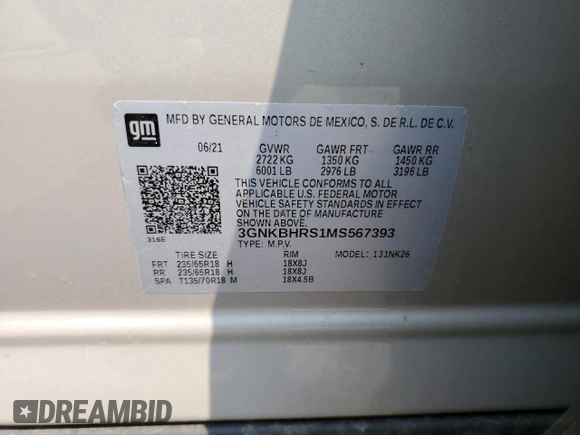 2021 Chevrolet Blazer LT z VIN 3GNKBHRS1MS567393, wystawiony jako Copart lot #59411855 z przebiegiem 53 127 mil mil oraz Szkoda całkowita • Salvage title. Historia ofert i sprzedaży dostępna na DreamBid. Obrazek 13.
