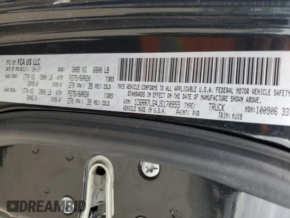 2018 Ram 1500 Big Horn z VIN 1C6RR7LG4JS170955, wystawiony jako Copart lot #56495005 z przebiegiem 113 549 mil mil oraz Szkoda całkowita • Salvage title. Historia ofert i sprzedaży dostępna na DreamBid. Obrazek 12.