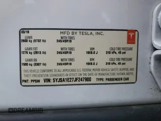 2018 Tesla Model S 75D z VIN 5YJSA1E27JF247900, wystawiony jako Copart lot #52014375 z przebiegiem 106 670 mil mil oraz Szkoda całkowita • Salvage title. Historia ofert i sprzedaży dostępna na DreamBid. Obrazek 15.
