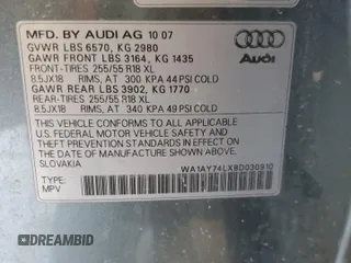 2008 Audi Q7 3.6L with VIN WA1AY74LX8D030910, listed as a Copart auction lot 47227784 with 121,727 mi miles and Clean Title. Bid and sale history available at carsss.com. Image 13.