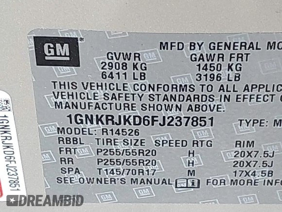 2015 Chevrolet Traverse LTZ z VIN 1GNKRJKD6FJ237851, wystawiony jako IAAI lot #41847524 z przebiegiem 84 809 mil mil oraz . Historia ofert i sprzedaży dostępna na DreamBid. Obrazek 9.