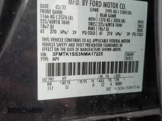 2022 Ford Mustang Mach-E Select z VIN 3FMTK1SS3NMA17225, wystawiony jako Copart lot #87489424 z przebiegiem 58 695 mil mil oraz Szkoda całkowita • Salvage title. Historia ofert i sprzedaży dostępna na DreamBid. Obrazek 13.