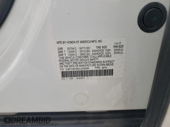 2018 Acura MDX Technology with VIN 5J8YD4H58JL005494, listed as a Copart auction lot 49915735 with 101,837 mi miles and Salvage title. Bid and sale history available at DreamBid. Image 15.