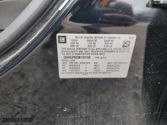 2011 Chevrolet Equinox LT w/2LT with VIN 2GNALPEC9B1161193, listed as a Copart auction lot 44734475 with 106,085 mi miles and Salvage Title. Bid and sale history available at carsss.com. Image 15.