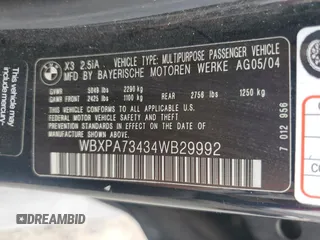 2004 BMW X3 2.5i with VIN WBXPA73434WB29992, listed as a Copart auction lot 48790005 with 175,855 mi miles and Salvage Title. Bid and sale history available at carsss.com. Image 13.