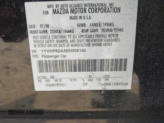 2009 Mazda 6 i Touring with VIN 1YVHP82A595M05140, listed as a IAAI auction lot 42448732 with 176,933 mi miles and . Bid and sale history available at DreamBid. Image 9.