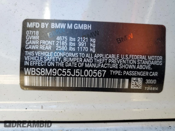 2018 BMW M3 z VIN WBS8M9C55J5L00567, wystawiony jako Copart lot #64514952 z przebiegiem 28 149 mil mil oraz . Historia ofert i sprzedaży dostępna na DreamBid. Obrazek 12.