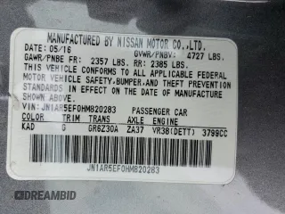 2017 Nissan GT-R Premium z VIN JN1AR5EF0HM820283, wystawiony jako Copart lot #80291674 z przebiegiem 98 489 mil mil oraz Szkoda całkowita • Salvage title. Historia ofert i sprzedaży dostępna na DreamBid. Obrazek 15.