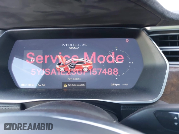2016 Tesla Model S 90D with VIN 5YJSA1E23GF157488, listed as a IAAI auction lot 38049947 with Not provided miles and . Bid and sale history available at DreamBid. Image 7.