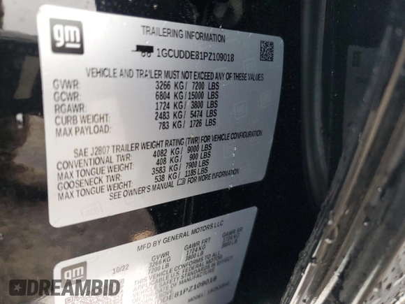 2023 Chevrolet Silverado 1500 LT with VIN 1GCUDDE81PZ109018, listed as a Copart auction lot 79832684 with 0 mi miles and Salvage Title. Bid and sale history available at carsss.com. Image 14.