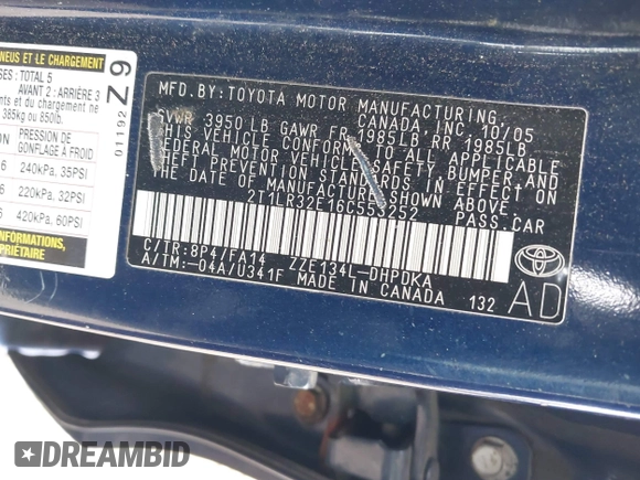 2006 Toyota Matrix STD with VIN 2T1LR32E16C553252, listed as a IAAI auction lot 42214064 with 247,865 mi miles and . Bid and sale history available at DreamBid. Image 9.