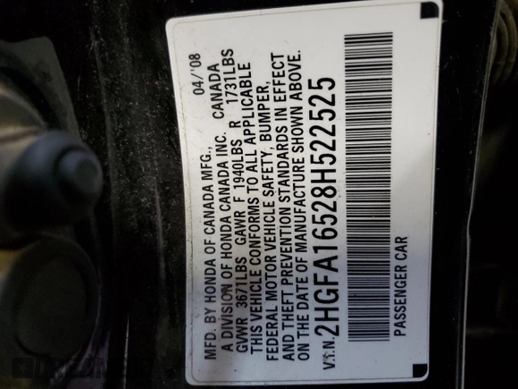 2008 Honda Civic LX with VIN 2HGFA16528H522525, listed as a Copart auction lot 47411135 with Not Provided miles and Non Repairable. Bid and sale history available at DreamBid. Image 13.