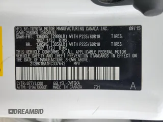 2015 Lexus RX 350 with VIN 2T2BK1BA1FC337642, listed as a Copart auction lot 57778545 with 148,698 mi miles and Salvage title. Bid and sale history available at DreamBid. Image 12.