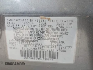 2021 Nissan Versa SV with VIN 3N1CN8EV9ML850299, listed as a IAAI auction lot 41673907 with 72,494 mi miles. Bid and sale history available at carsss.com. Image 9.
