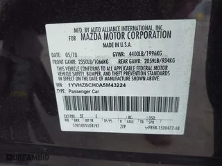 2010 Mazda Mazda6 i Touring Plus with VIN 1YVHZ8CH0A5M43224, listed as a IAAI auction lot 41929176 with 126,263 mi miles. Bid and sale history available at carsss.com. Image 9.