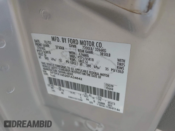 2006 Ford F-150 XLT с VIN 1FTPX14526FA34842, выставлен на аукционе IAAI как лот 42370892 с пробегом 158 308 миль миль и . История ставок и продаж доступна на DreamBid. Изображение 9.