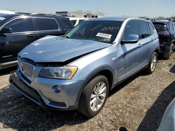 2013 BMW X3 xDrive28i with VIN 5UXWX9C55D0A29275, listed as a Copart auction lot 44454955 with 111,500 mi miles and Salvage Title. Bid and sale history available at carsss.com. Image 1.