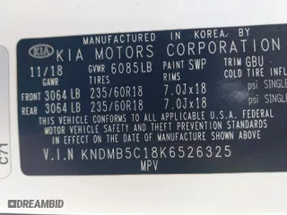 2019 Kia Sedona EX with VIN KNDMB5C18K6526325, listed as a IAAI auction lot 41877920 with 105,652 mi miles. Bid and sale history available at carsss.com. Image 9.