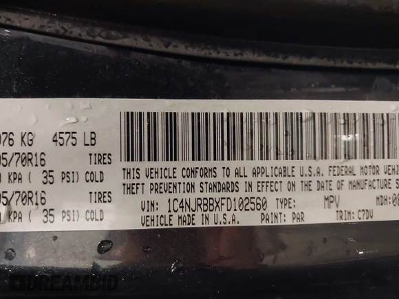 2015 Jeep Patriot Altitude with VIN 1C4NJRBBXFD102560, listed as a IAAI auction lot 42260925 with 183,056 mi miles and . Bid and sale history available at DreamBid. Image 9.