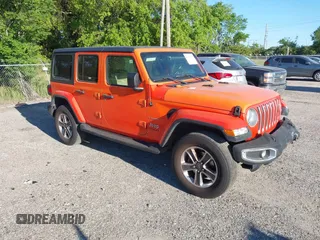 2018 Jeep Wrangler Unlimited Sahara with VIN 1C4HJXEG3JW323634, listed as a IAAI auction lot 41853471 with 126,531 mi miles. Bid and sale history available at carsss.com. Image 1.
