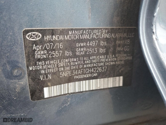 2016 Hyundai Sonata 2.4L Sport with VIN 5NPE34AF1GH422637, listed as a Copart auction lot 49246885 with 187,850 mi miles and Salvage Title. Bid and sale history available at carsss.com. Image 15.