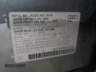 2016 Audi Q5 Premium with VIN WA1C2AFP7GA149280, listed as a Copart auction lot 85128394 with 146,135 mi miles and Salvage Title. Bid and sale history available at carsss.com. Image 16.