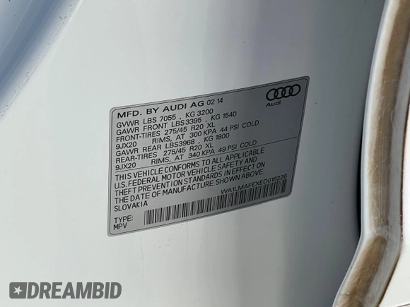 2014 Audi Q7 Premium Plus with VIN WA1LMAFEXED016226, listed as a Copart auction lot 57910315 with 139,500 mi miles and Clean title. Bid and sale history available at DreamBid. Image 10.