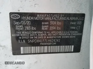 2020 Hyundai Elantra SEL z VIN 5NPD84LF7LH624242, wystawiony jako Copart lot #53382385 z przebiegiem 71 960 mil mil oraz Szkoda całkowita • Salvage title. Historia ofert i sprzedaży dostępna na DreamBid. Obrazek 12.
