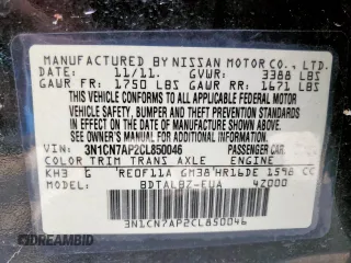 2012 Nissan Versa SV with VIN 3N1CN7AP2CL850046, listed as a Copart auction lot 54438875 with 135,258 mi miles and Salvage Title. Bid and sale history available at carsss.com. Image 12.