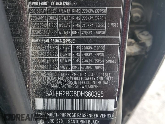 2013 Land Rover LR2 with VIN SALFR2BG8DH360395, listed as a Copart auction lot 54176645 with Not provided miles and Salvage title. Bid and sale history available at DreamBid. Image 13.