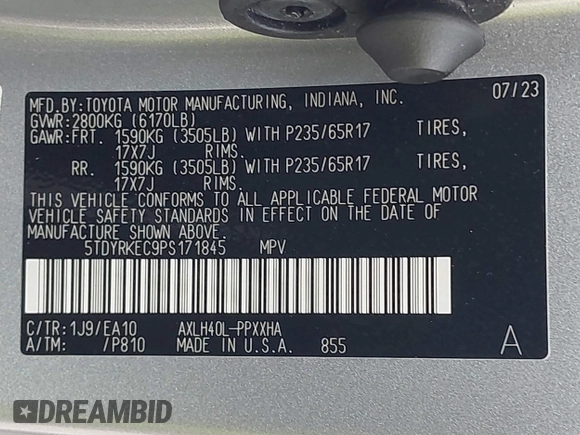 2023 Toyota Sienna XLE с VIN 5TDYRKEC9PS171845, выставлен на аукционе IAAI как лот 42387707 с пробегом 37 688 миль миль и . История ставок и продаж доступна на DreamBid. Изображение 9.