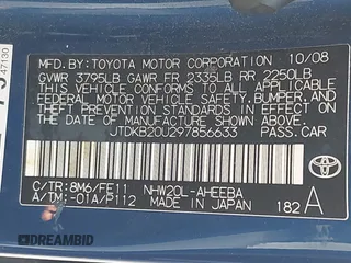 2009 Toyota Prius with VIN JTDKB20U297856633, listed as a IAAI auction lot 42013442 with 247,448 mi miles. Bid and sale history available at carsss.com. Image 9.