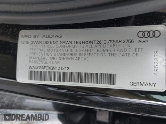 2016 Audi A6 Premium Plus z VIN WAUGFAFCXGN121312, wystawiony jako IAAI lot #41923717 z przebiegiem 215 000 mil mil oraz . Historia ofert i sprzedaży dostępna na DreamBid. Obrazek 9.