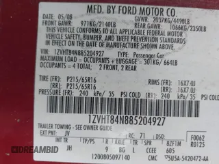 2008 Ford Mustang Deluxe with VIN 1ZVHT84N885204927, listed as a IAAI auction lot 41395944 with 144,892 mi miles and . Bid and sale history available at carsss.com. Image 9.