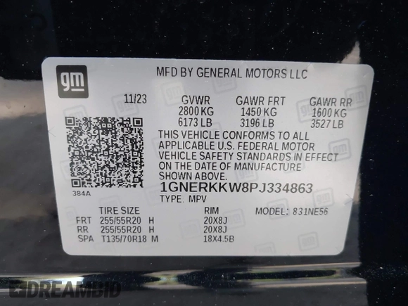 2023 Chevrolet Traverse Premier with VIN 1GNERKKW8PJ334863, listed as a IAAI auction lot 42060557 with 24,108 mi miles and . Bid and sale history available at DreamBid. Image 9.