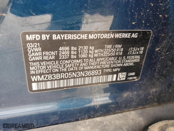 2022 MINI Countryman Cooper S with VIN WMZ83BR05N3N36893, listed as a Copart auction lot 71615954 with 37,695 mi miles and Salvage Title. Bid and sale history available at carsss.com. Image 12.
