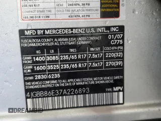 2007 Mercedes-Benz M 350 with VIN 4JGBB86E37A226893, listed as a Copart auction lot 46915485 with 171,518 mi miles and Salvage Title. Bid and sale history available at DreamBid. Image 13.