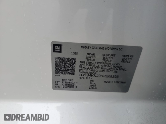 2019 Cadillac Escalade ESV Platinum with VIN 1GYS4KKJ0KR209293, listed as a Copart auction lot 49096355 with 127,362 mi miles and Salvage title. Bid and sale history available at DreamBid. Image 13.