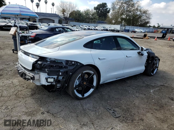 2024 Porsche Taycan with VIN WP0AA2Y1XRSA12641, listed as a Copart auction lot 44576355 with 4,449 mi miles and Salvage Title. Bid and sale history available at DreamBid. Image 3.
