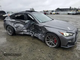 2020 Infiniti Q50 Red Sport 400 with VIN JN1FV7APXLM630723, listed as a Copart auction lot 86551714 with 45,596 mi miles and Salvage Title. Bid and sale history available at carsss.com. Image 4.