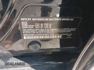 2014 BMW 5 Series 535i with VIN WBA5B1C50ED481703, listed as a IAAI auction lot 41856996 with 105,057 mi miles and . Bid and sale history available at DreamBid. Image 9.