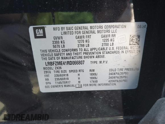 2024 Buick Envision Preferred with VIN LRBFZME41RD066807, listed as a IAAI auction lot 41695136 with 1,421 mi miles and . Bid and sale history available at DreamBid. Image 9.