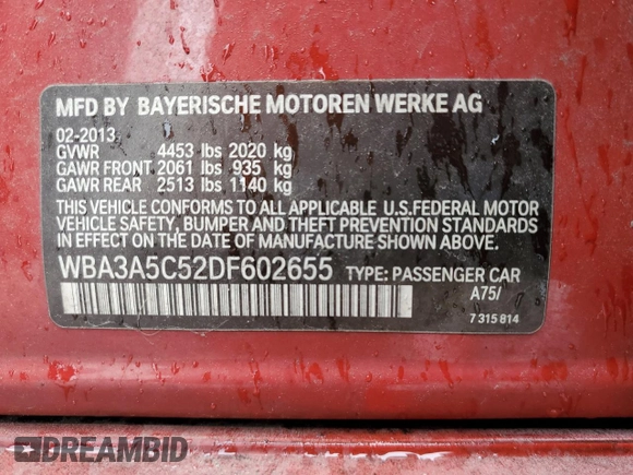 2013 BMW 3 Series 328i с VIN WBA3A5C52DF602655, выставлен на аукционе Copart как лот 48751255 с пробегом 110 489 миль миль и Списание • Salvage title. История ставок и продаж доступна на DreamBid. Изображение 15.